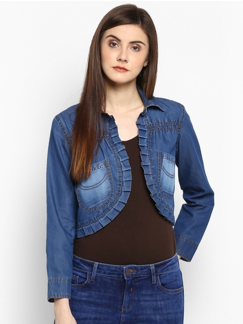 

StyleStone Blue Self Design Open Front Denim Shrug