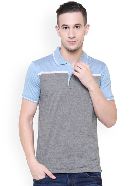 

UV&W Men Grey Colourblocked Polo Collar T-shirt