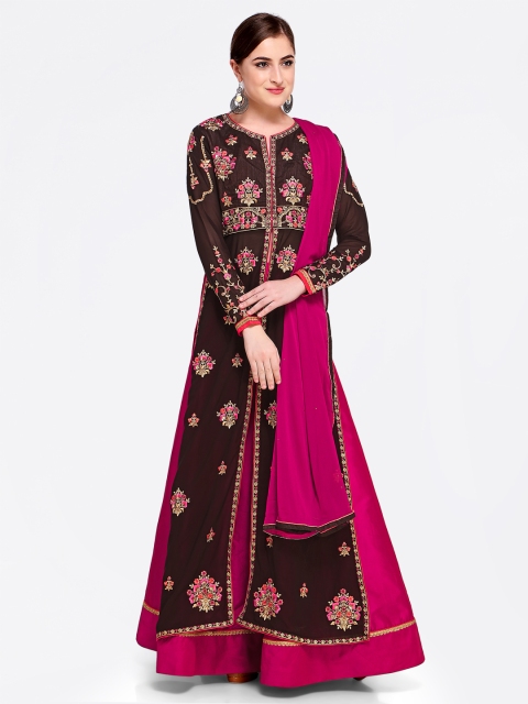 

RIYA Brown & Purple Poly Georgette Unstitched Dress Material