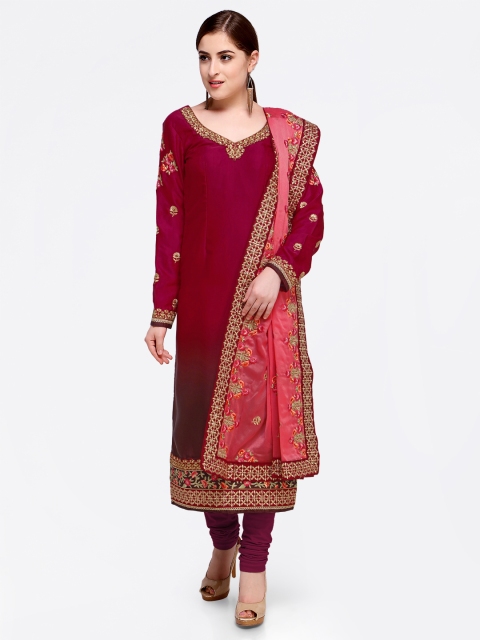 

RIYA Maroon & Burgundy Poly Silk Unstitched Dress Material
