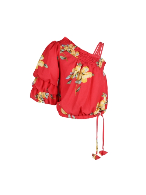 

CUTECUMBER Girls Red Floral Print Blouson Top