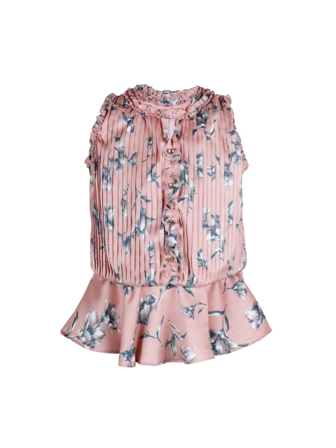 

CUTECUMBER Girls Pink Printed Peplum Top