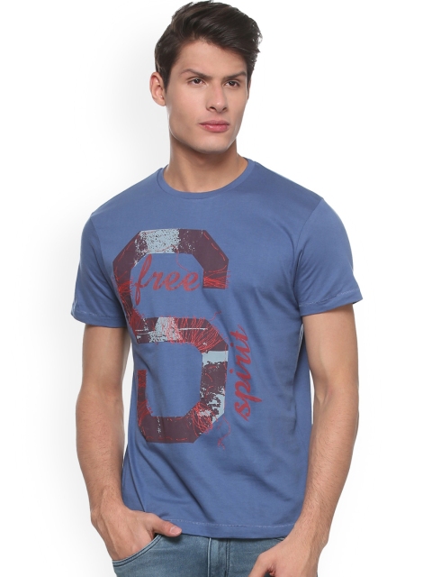 

People Men Blue Printed Round Neck T-shirt