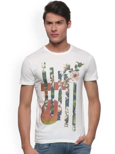 

People Men White Printed Round Neck T-shirt