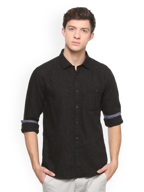 

People Men Black Regular Fit Solid Casual Shirt