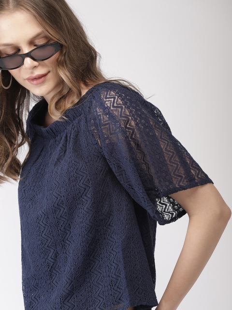 

Mast & Harbour Women Navy Self-Design Bardot Top, Navy blue