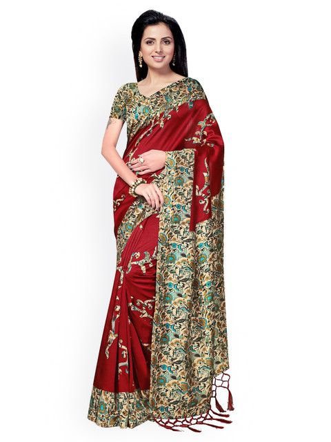

Ishin Maroon Printed Poly Silk Saree