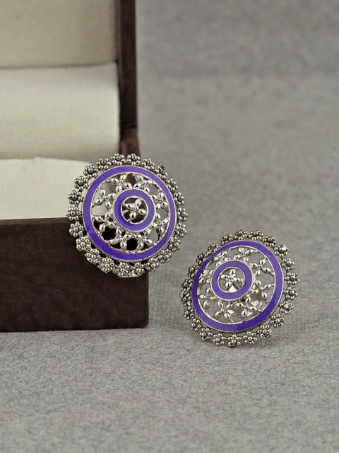 

Voylla Silver-Toned & Purple Circular Studs