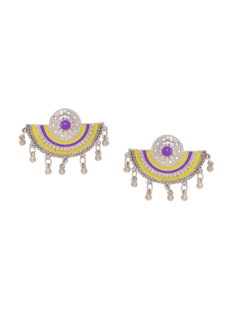 

Voylla Silver-Toned & Purple Crescent Shaped Drop Earrings