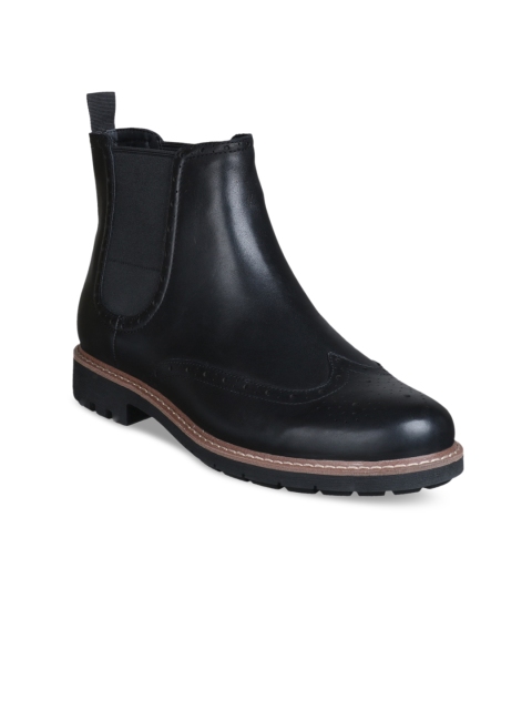 

Clarks Men Black Perforations Leather Mid-Top Flat Boots