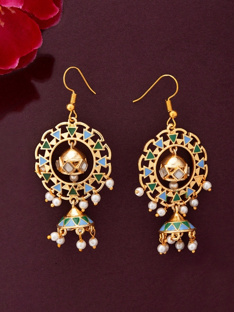 

Studio Voylla Gold-Toned & Green Contemporary Jhumkas