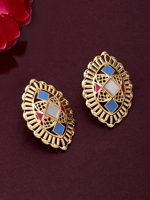 

Studio Voylla Gold-Toned & Blue Oval Studs