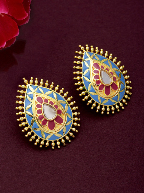 

Studio Voylla Gold-Toned & Blue Oval Studs