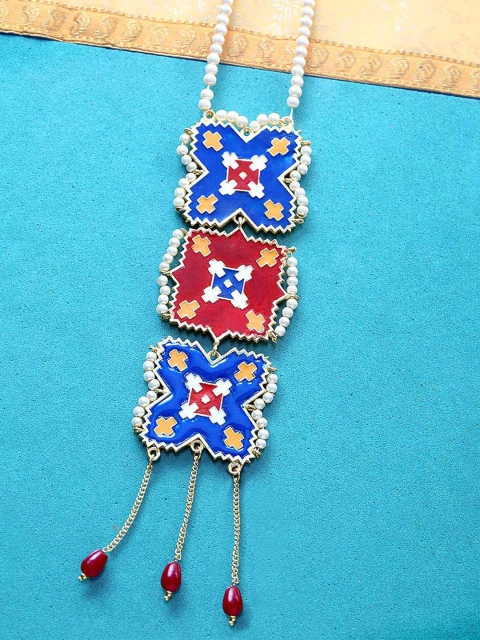 

Studio Voylla Gold-Toned & Blue Brass Gold-Plated Enamelled Necklace