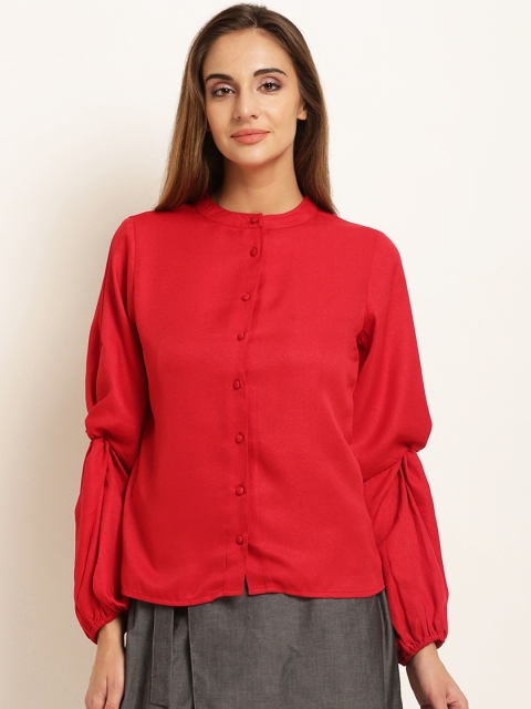 

RARE Women Red Solid Shirt Style Top