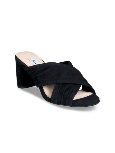 

Clarks Women Black Suede Solid Sandals