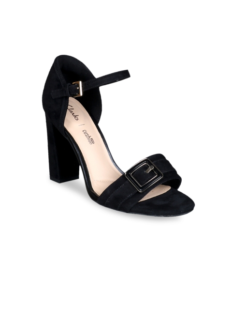 

Clarks Women Black Suede Solid Sandals