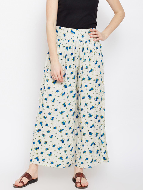 

Nun Women Cream-Coloured & Blue Printed Flared Palazzos