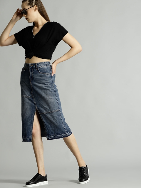 

Roadster Women Blue Denim Pure Cotton Skirt
