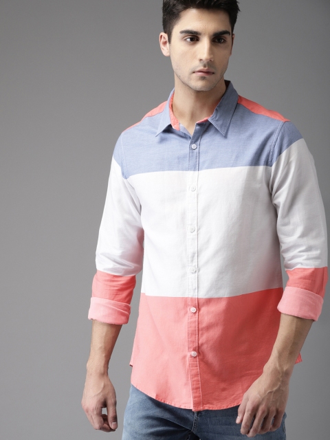 

HERE&NOW Men Blue & White Colourblocked Casual Shirt