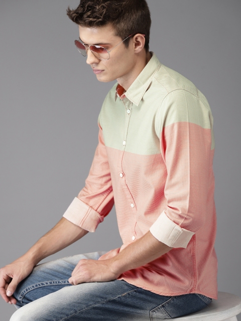 

HERE&NOW Men Pink & Beige Regular Fit Colourblocked Casual Shirt