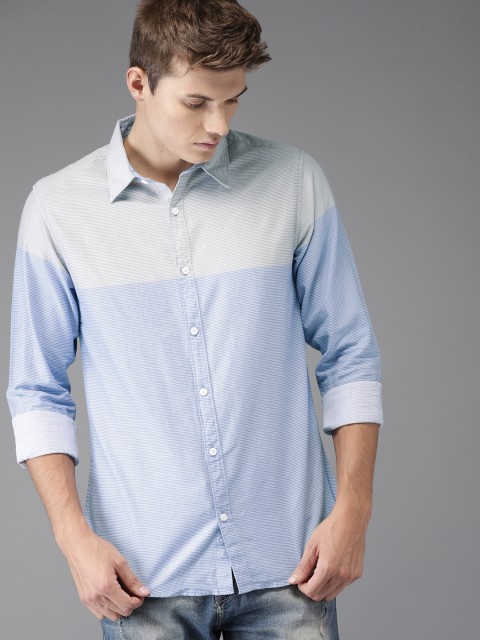

HERE&NOW Men Blue & Grey Regular Fit Colourblocked Casual Shirt