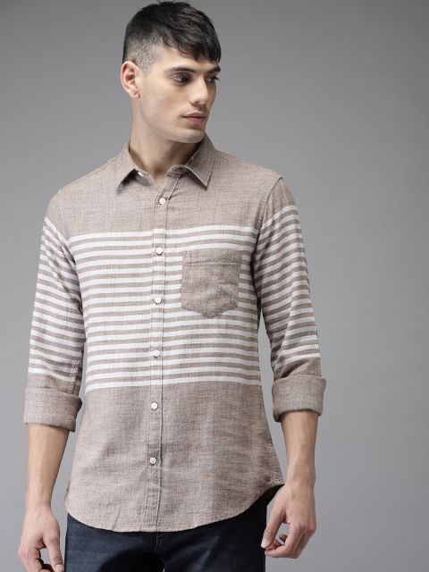 

Moda Rapido Men Brown & White Regular Fit Striped Casual Shirt