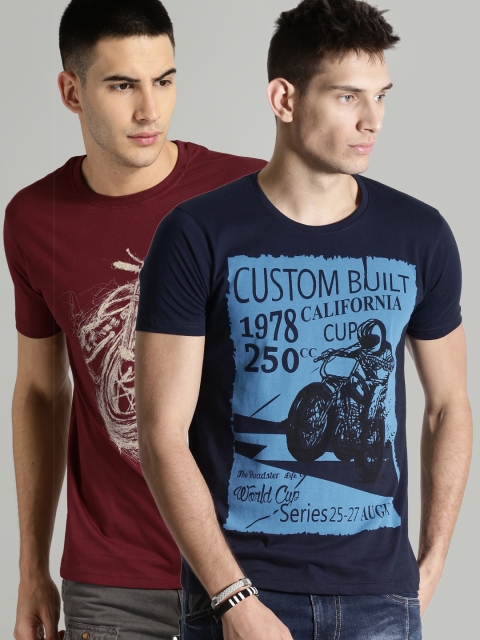 

Roadster Pack of 2 Printed T-shirts, Navy blue