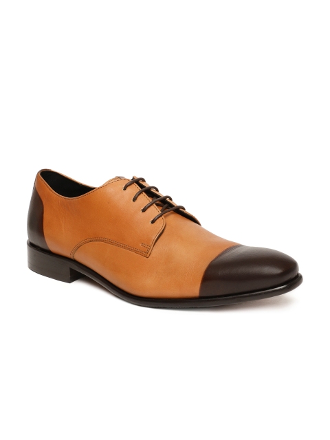 

Language Men Tan Brown Leather Derby Formal Shoes