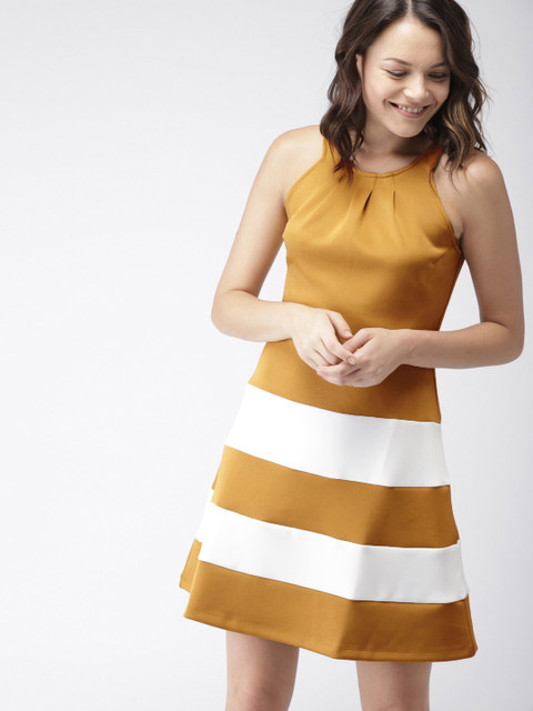 

Mast & Harbour Women Mustard Striped Bodycon Dress
