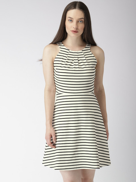 

Mast & Harbour Women White Striped A-Line Dress