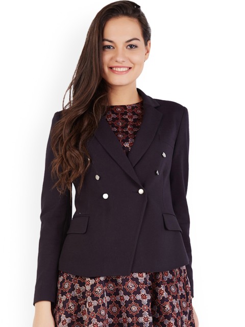 

Allen Solly Woman Navy Blue Solid Double-Breasted Formal Blazer