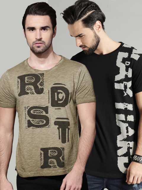 

Roadster Men Set of 2 Printed T-shirts, Khaki