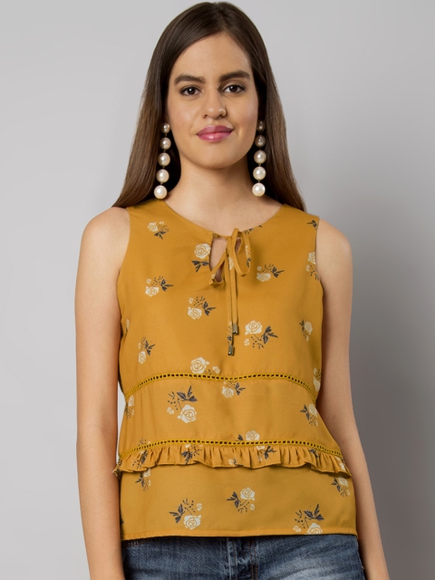 

FabAlley Women Mustard Printed Top