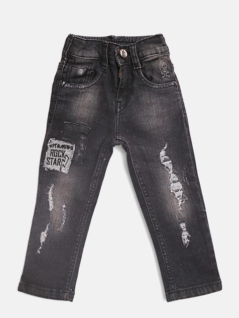 

VITAMINS Boys Black Regular Fit Mid-Rise Mildly Distressed Jeans