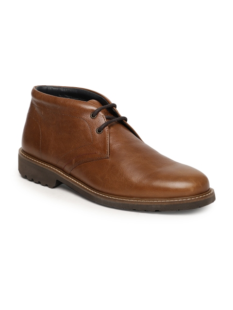 

Language Men Brown Solid Genuine Leather Mid-Top Derbys