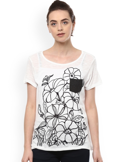 

People Women White Printed Round Neck T-shirt