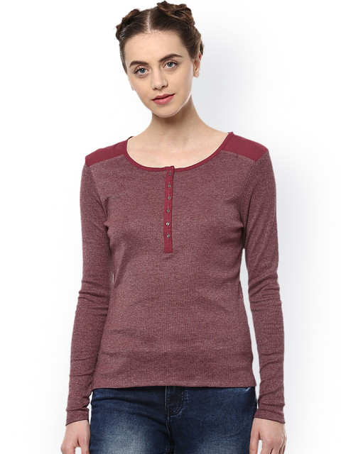 

People Women Maroon Solid Top