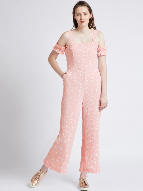 

MAGRE Peach-Coloured Printed Basic Jumpsuit