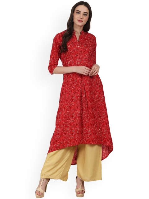 

aasi Women Red Printed A-Line Kurta