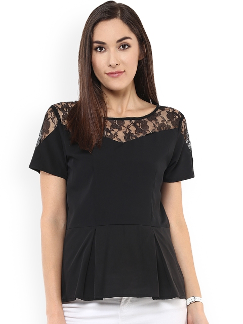 

Pannkh Women Black Self Design Peplum Top