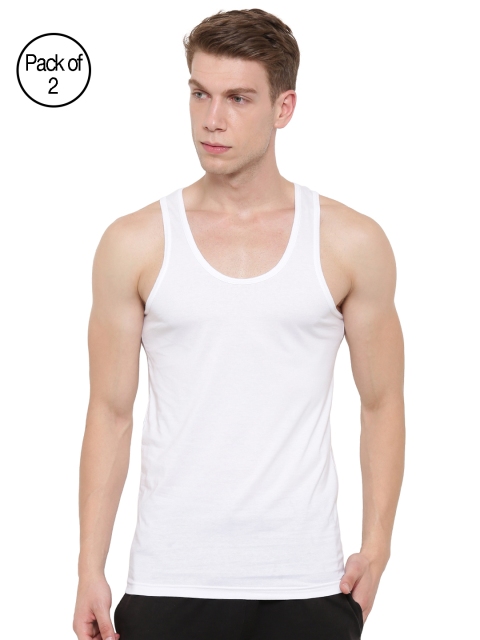 

Elle Homme Men White Pack of 2 Solid Innerwear Vests CTNK01