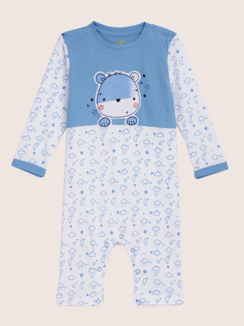 

YK Infant Boys White & Blue Printed Rompers