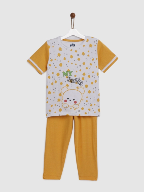 

YK Girls White & Yellow Printed Night suit