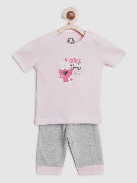 

YK Infant Girls Pink & Grey Printed Night Suit 118YKSWSR