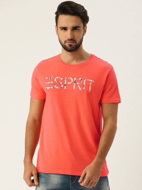 

ESPRIT Men Coral Pink Printed Round Neck T-shirt