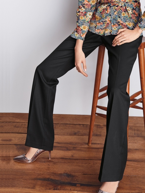 

next Women Black Regular Fit Solid Parallel Trousers