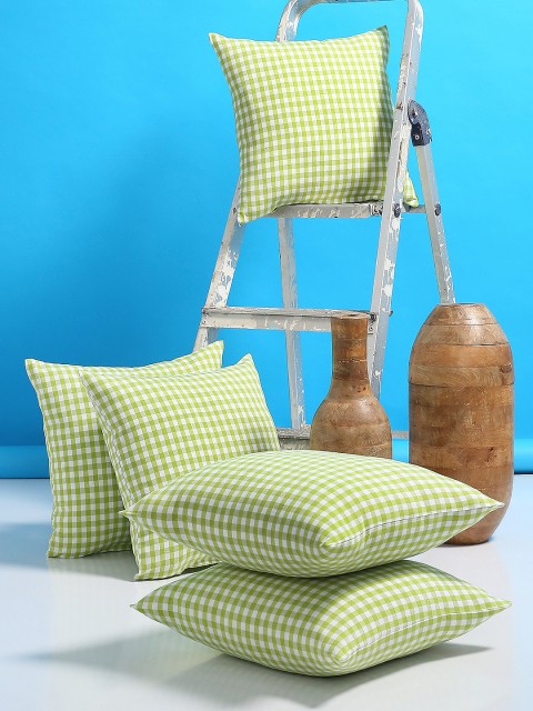 

ROSARA HOME Green Set of 5 Checked Square Cushion Covers