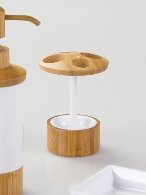

INTERDESIGN White & Brown Toothbrush Holder