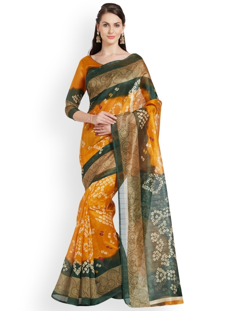 

Silk Bazar Yellow & Green Art Silk Printed Bhagalpuri Saree